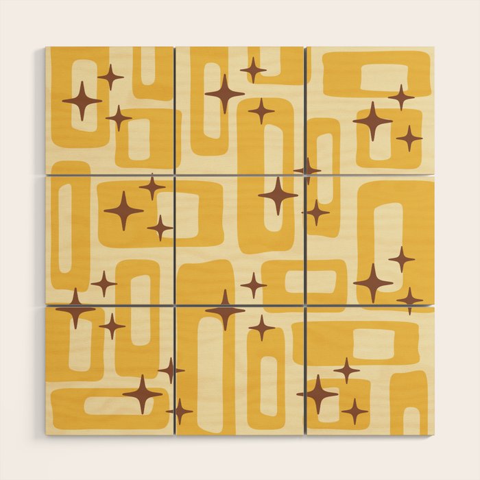 Retro Mid Century Modern Abstract Pattern 577 Yellow Brown Wood Wall Art Gallery Image 1