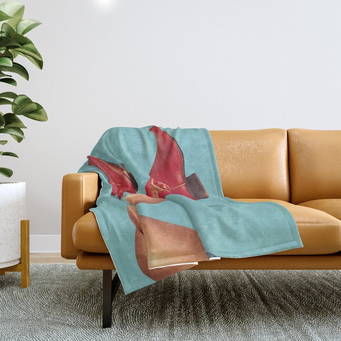 These Boots - Yee haw Cherry Red n Blue Throw Blanket Gallery Image 1