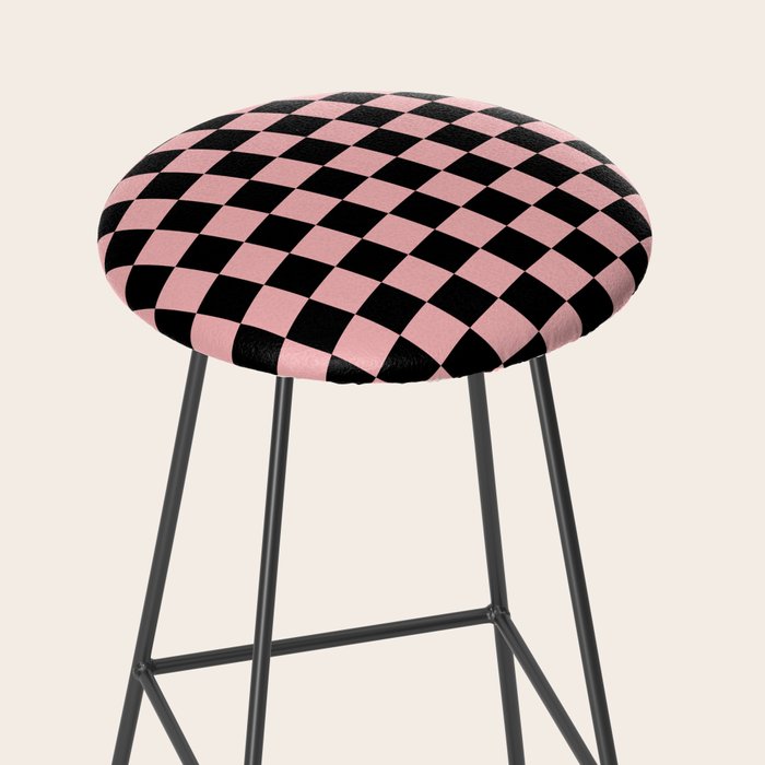 Pink and Black Checkered Checkerboard Check Pattern Stool Gallery Image 2