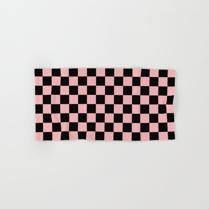 Pink and Black Checkered Checkerboard Check Pattern Bath Towel Gallery Image 1