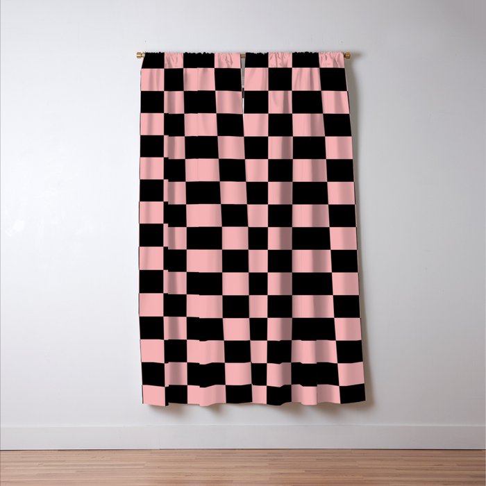 Pink and Black Checkered Checkerboard Check Pattern Window Curtain Gallery Image 3
