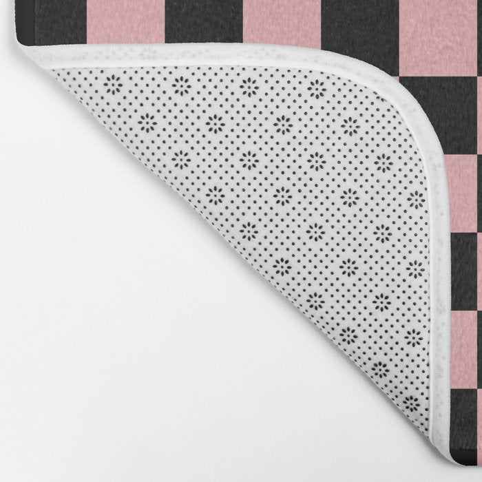 Pink and Black Checkered Checkerboard Check Pattern Bath Mat Gallery Image 2