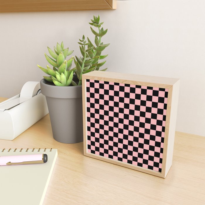Pink and Black Checkered Checkerboard Check Pattern Mini Art Print Gallery Image 2
