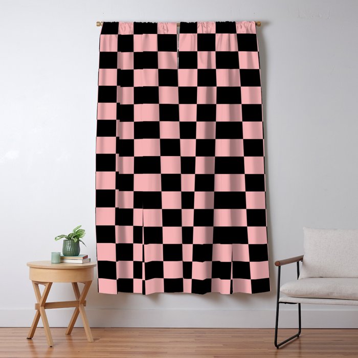 Pink and Black Checkered Checkerboard Check Pattern Window Curtain Gallery Image 5