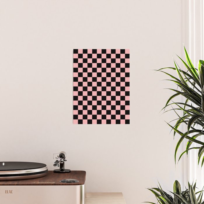 Pink and Black Checkered Checkerboard Check Pattern Poster Gallery Image 2