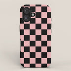 Pink and Black Checkered Checkerboard Check Pattern iPhone Case Gallery Image 1