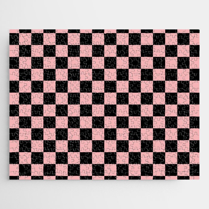 Pink and Black Checkered Checkerboard Check Pattern Jigsaw Puzzle Gallery Image 1