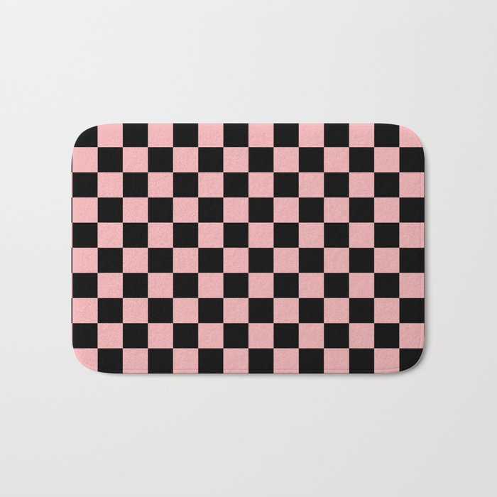 Pink and Black Checkered Checkerboard Check Pattern Bath Mat Gallery Image 1