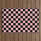 Pink and Black Checkered Checkerboard Check Pattern Outdoor Rug Gallery Image 1