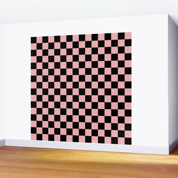Pink and Black Checkered Checkerboard Check Pattern Wall Mural Gallery Image 2