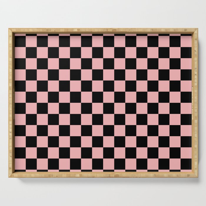 Pink and Black Checkered Checkerboard Check Pattern Serving Tray Gallery Image 1
