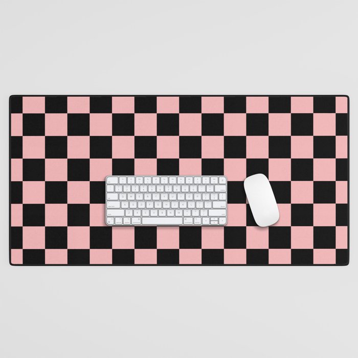Pink and Black Checkered Checkerboard Check Pattern Desk Mat Gallery Image 1