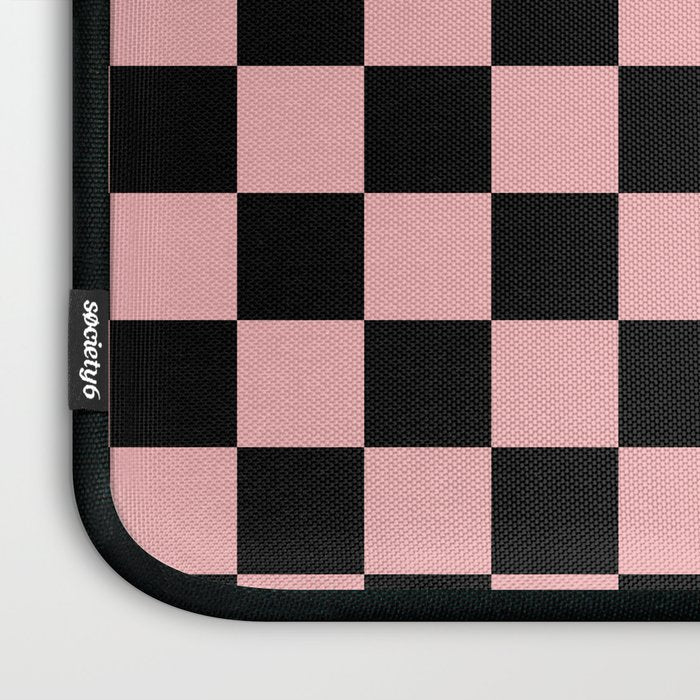 Pink and Black Checkered Checkerboard Check Pattern Laptop Sleeve Gallery Image 3