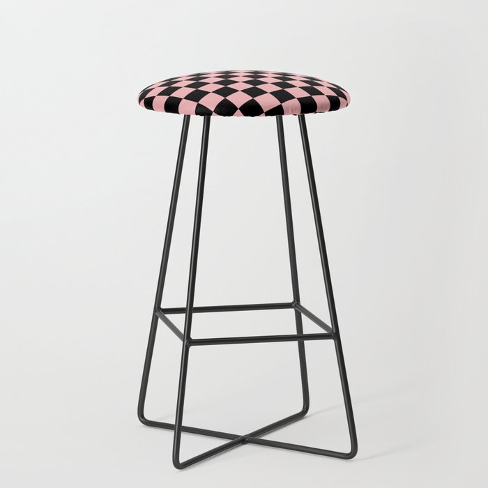 Pink and Black Checkered Checkerboard Check Pattern Stool Gallery Image 1