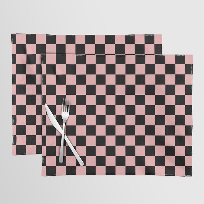 Pink and Black Checkered Checkerboard Check Pattern Placemat Gallery Image 1