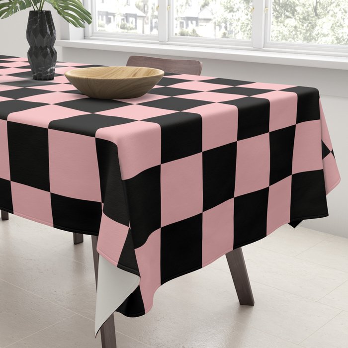 Pink and Black Checkered Checkerboard Check Pattern Tablecloth Gallery Image 3