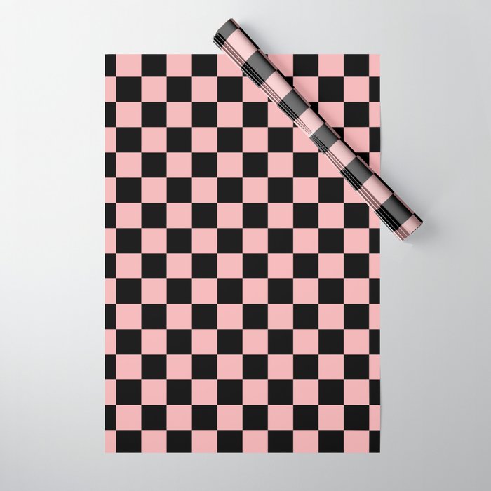 Pink and Black Checkered Checkerboard Check Pattern Wrapping Paper Gallery Image 1