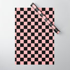Pink and Black Checkered Checkerboard Check Pattern Wrapping Paper Gallery Image 1
