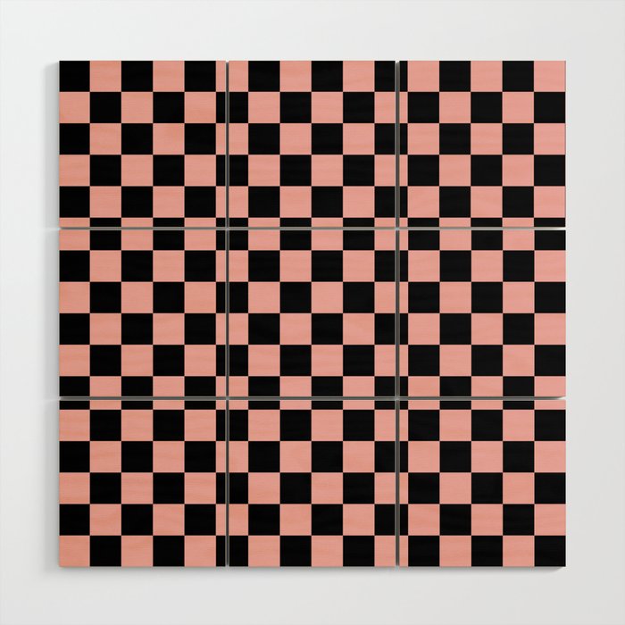 Pink and Black Checkered Checkerboard Check Pattern Wood Wall Art Gallery Image 1