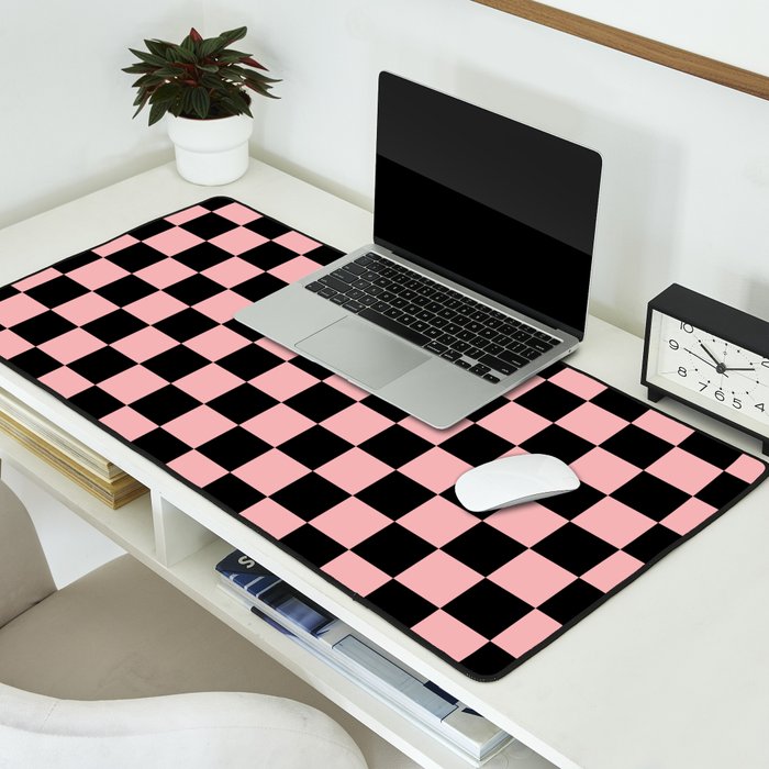 Pink and Black Checkered Checkerboard Check Pattern Desk Mat Gallery Image 2