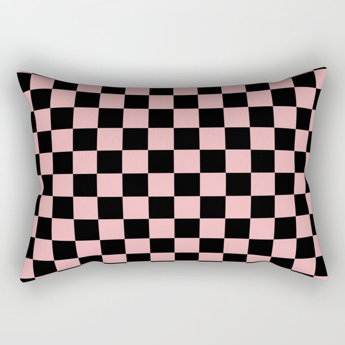 Pink and Black Checkered Checkerboard Check Pattern Rectangular Pillow Gallery Image 2