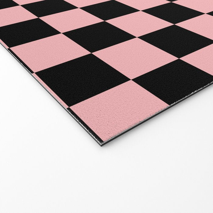 Pink and Black Checkered Checkerboard Check Pattern Welcome Mat Gallery Image 2