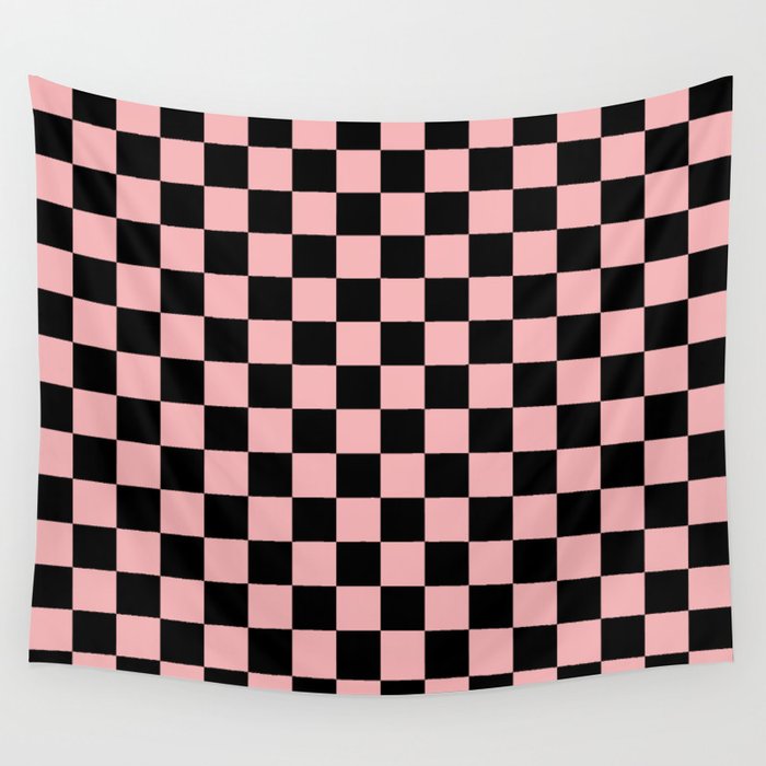 Pink and Black Checkered Checkerboard Check Pattern Wall Tapestry Gallery Image 4