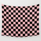 Pink and Black Checkered Checkerboard Check Pattern Wall Tapestry Gallery Image 4