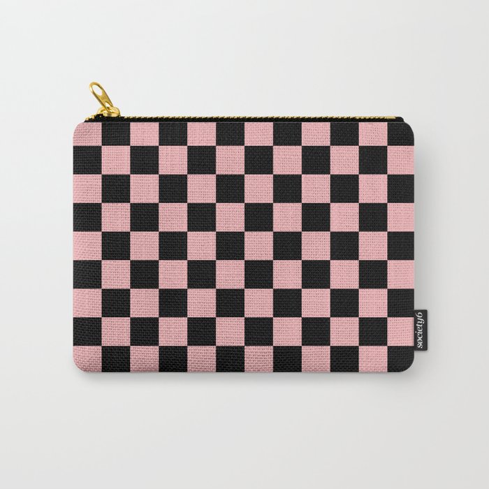 Pink and Black Checkered Checkerboard Check Pattern Carry All Pouch Gallery Image 1