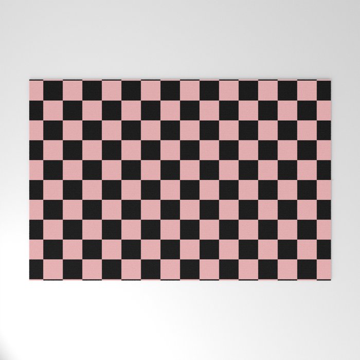 Pink and Black Checkered Checkerboard Check Pattern Welcome Mat Gallery Image 1