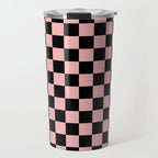 Pink and Black Checkered Checkerboard Check Pattern Travel Mug Gallery Image 1
