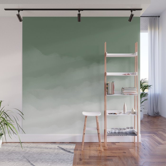 Sage Green Watercolor Ombre (sage green/white) Wall Mural Gallery Image 1