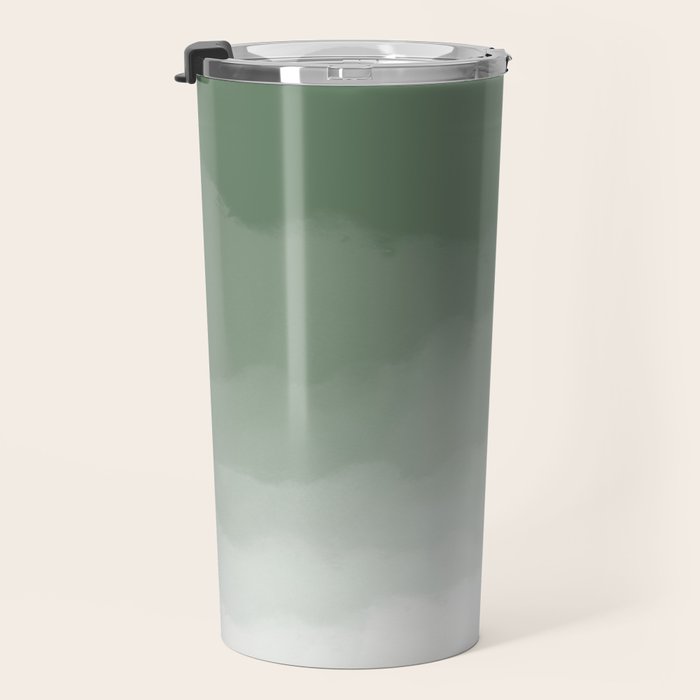 Sage Green Watercolor Ombre (sage green/white) Travel Mug Gallery Image 3