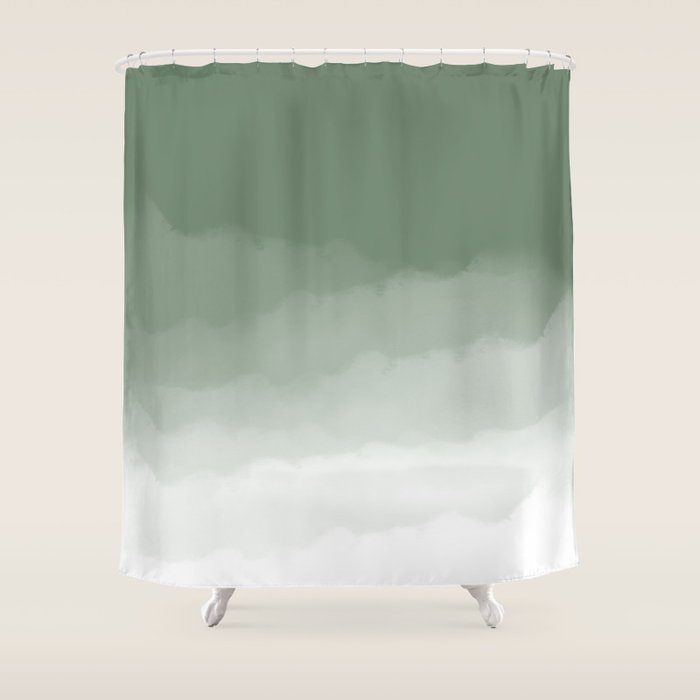 Sage Green Watercolor Ombre (sage green/white) Shower Curtain Gallery Image 1