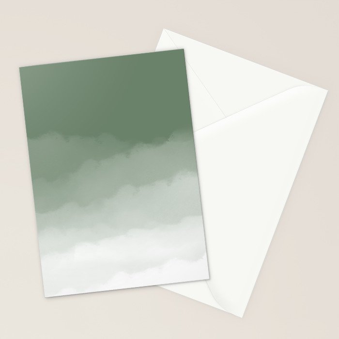 Sage Green Watercolor Ombre (sage green/white) Stationery Card Gallery Image 2