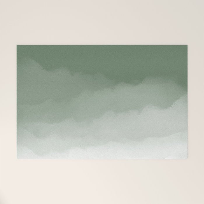 Sage Green Watercolor Ombre (sage green/white) Welcome Mat Gallery Image 1
