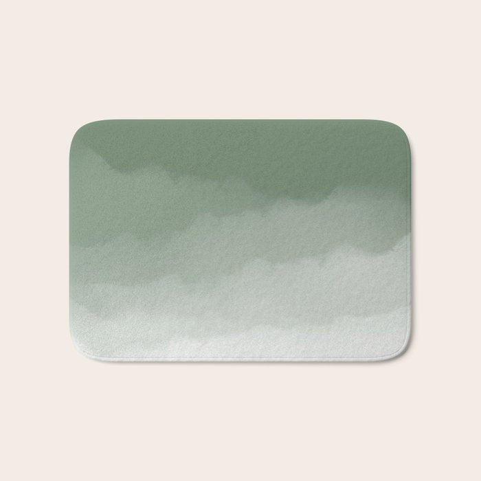 Sage Green Watercolor Ombre (sage green/white) Bath Mat Gallery Image 1