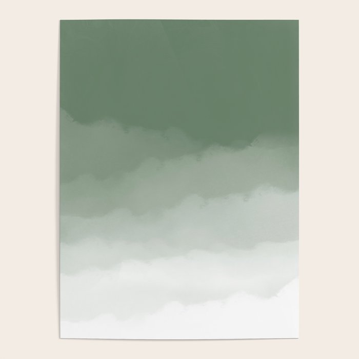 Sage Green Watercolor Ombre (sage green/white) Poster Gallery Image 4