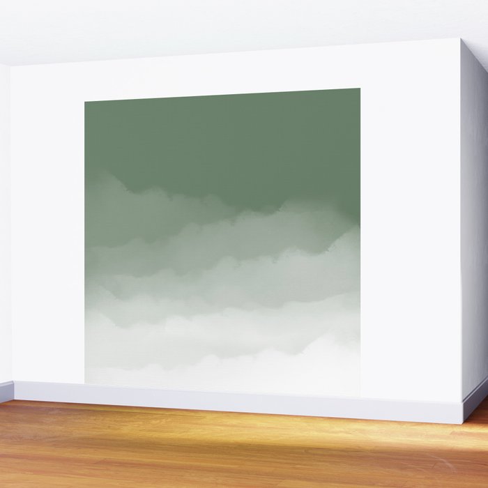 Sage Green Watercolor Ombre (sage green/white) Wall Mural Gallery Image 2