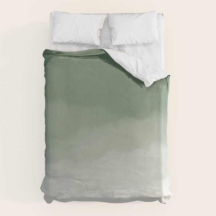 Sage Green Watercolor Ombre (sage green/white) Duvet Cover Gallery Image 6