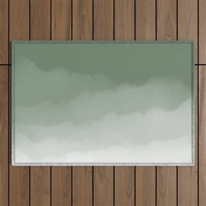 Sage Green Watercolor Ombre (sage green/white) Outdoor Rug Gallery Image 1