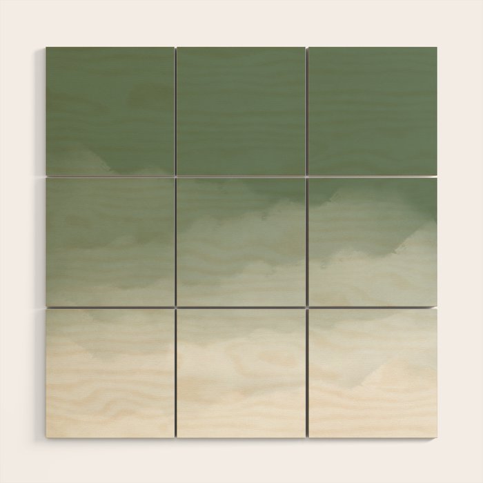 Sage Green Watercolor Ombre (sage green/white) Wood Wall Art Gallery Image 1