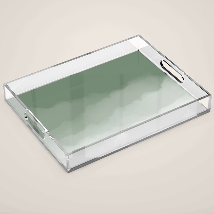 Sage Green Watercolor Ombre (sage green/white) Acrylic Tray Gallery Image 1