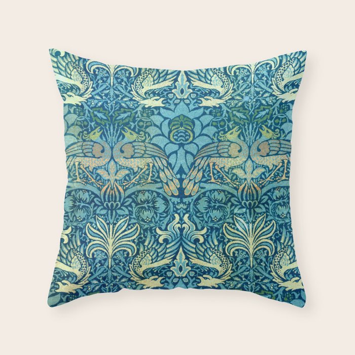 William Morris "Peacock and Dragon" Throw Pillow Gallery Image 1