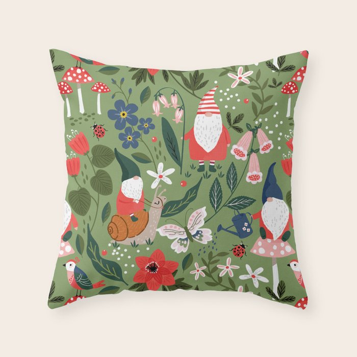 Garden Gnomes Throw Pillow Gallery Image 1
