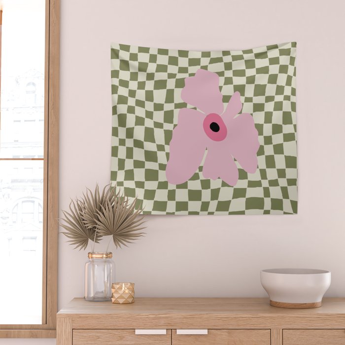 Minimal checkered flower  Wall Tapestry Gallery Image 2