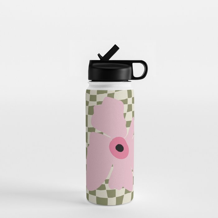 Minimal checkered flower  Water Bottle Gallery Image 1