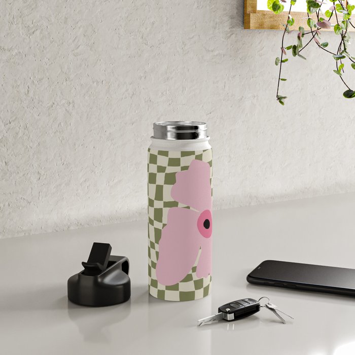 Minimal checkered flower  Water Bottle Gallery Image 4
