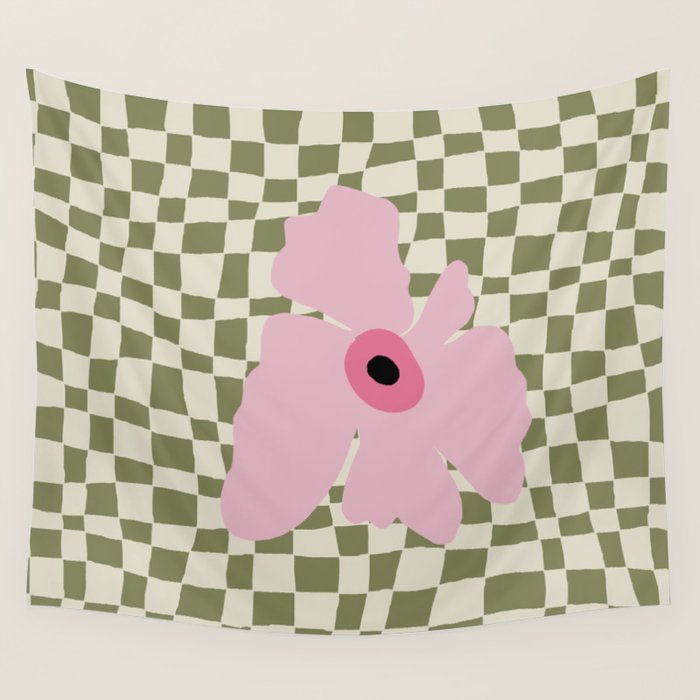 Minimal checkered flower  Wall Tapestry Gallery Image 4