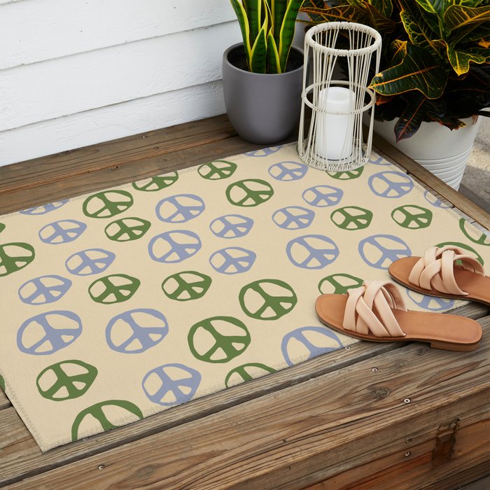 Hand-drawn Peace Symbol Pattern Outdoor Rug Gallery Image 2